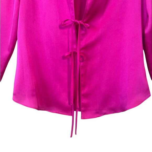 WILD FABLE HOT PINK WOMENS BLOUSE FRONT TIES LARGE CUFF SLEEVES - Picture 5 of 14